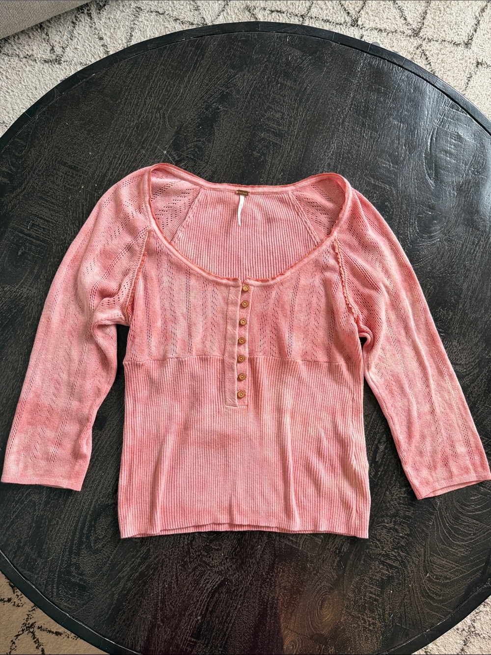 Free People Pink Ribbed Henley Knit Top